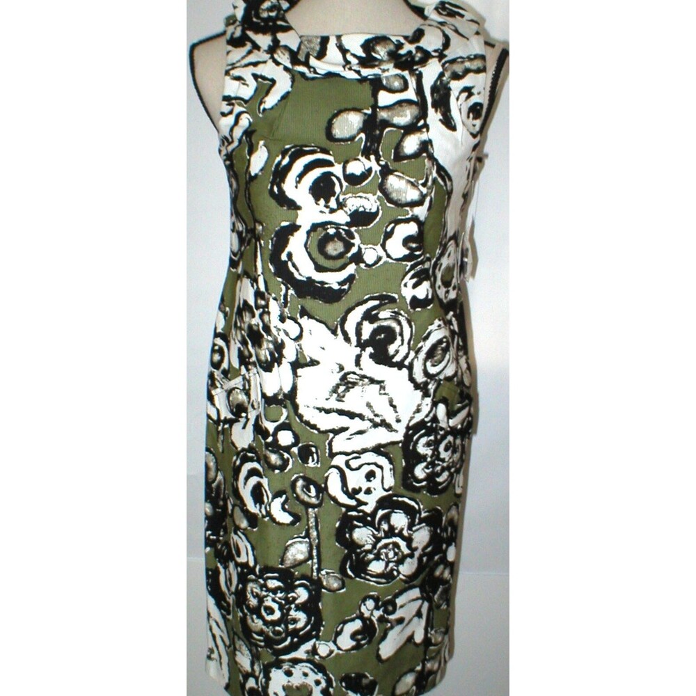 New Womens NWT Taylor Dress 2 Sheath Green White Black Office Textured $269